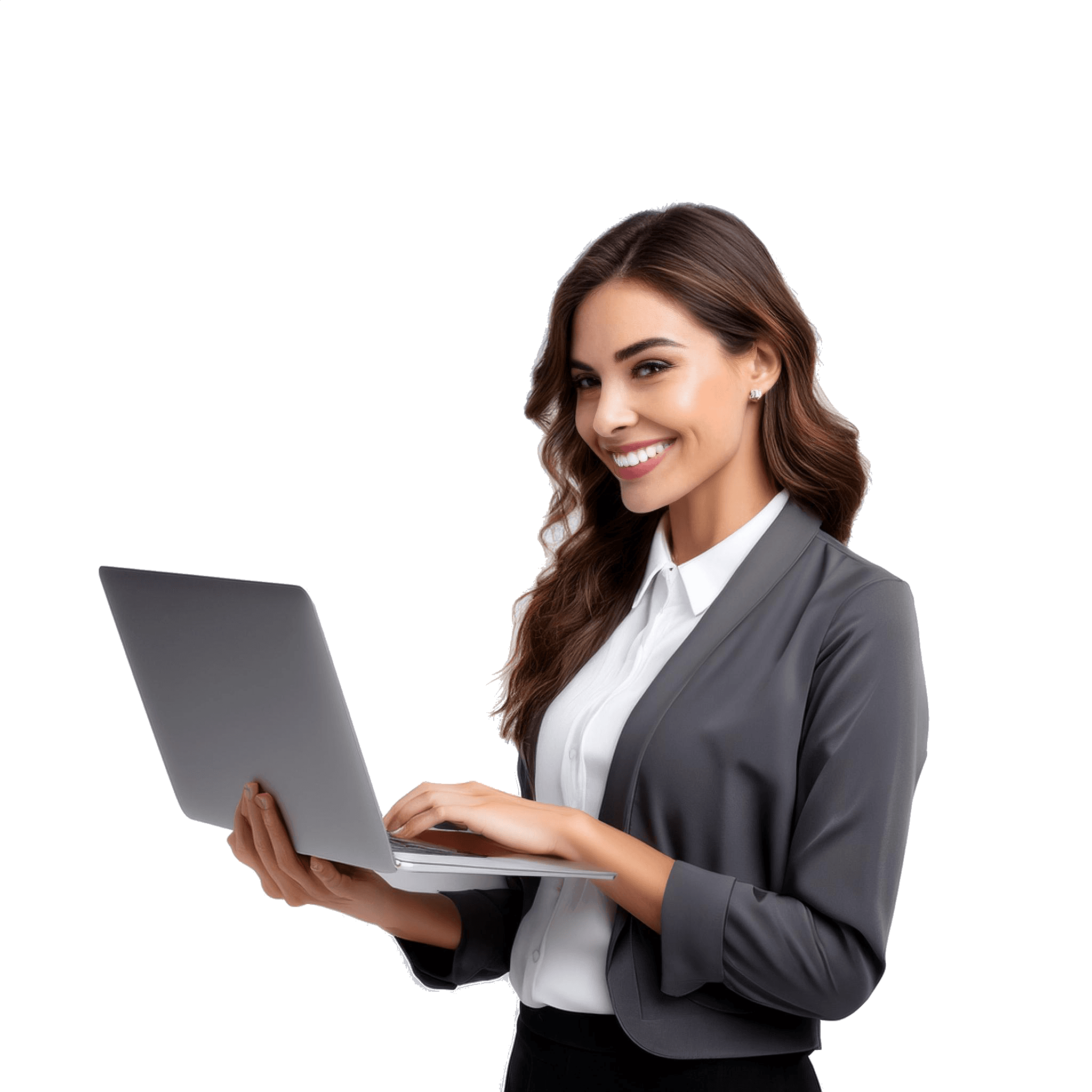 Firefly-talento-mujer-trabajando-en-una-laptop-,-fondo-blanco-55093